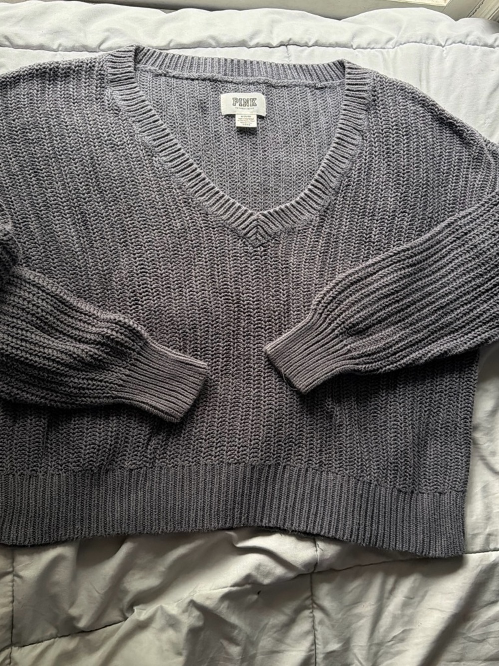 PINK Victoria's Secret Heather Gray V-Neck Knit Sweater